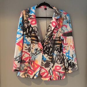 Colorful Graffiti Print Women's Blazer